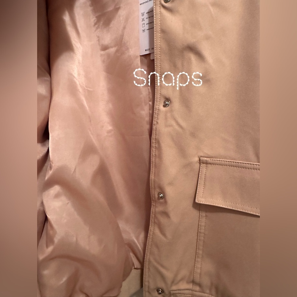 NWT Merokeety Women’s Cropped‎ Snap Front Crew Neck Bomber Jacket Khaki Size XL - Picture 6 of 8